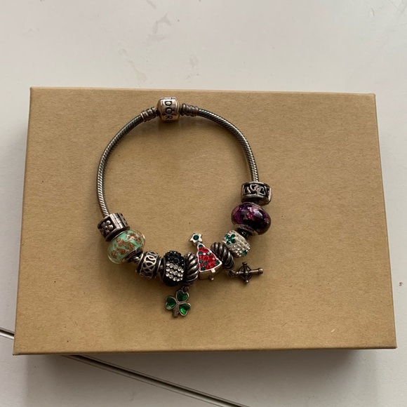 Pandora Snake Chain Moments Bracelet with 10 Silver 925 Charms Jewelry - Picture 2 of 16